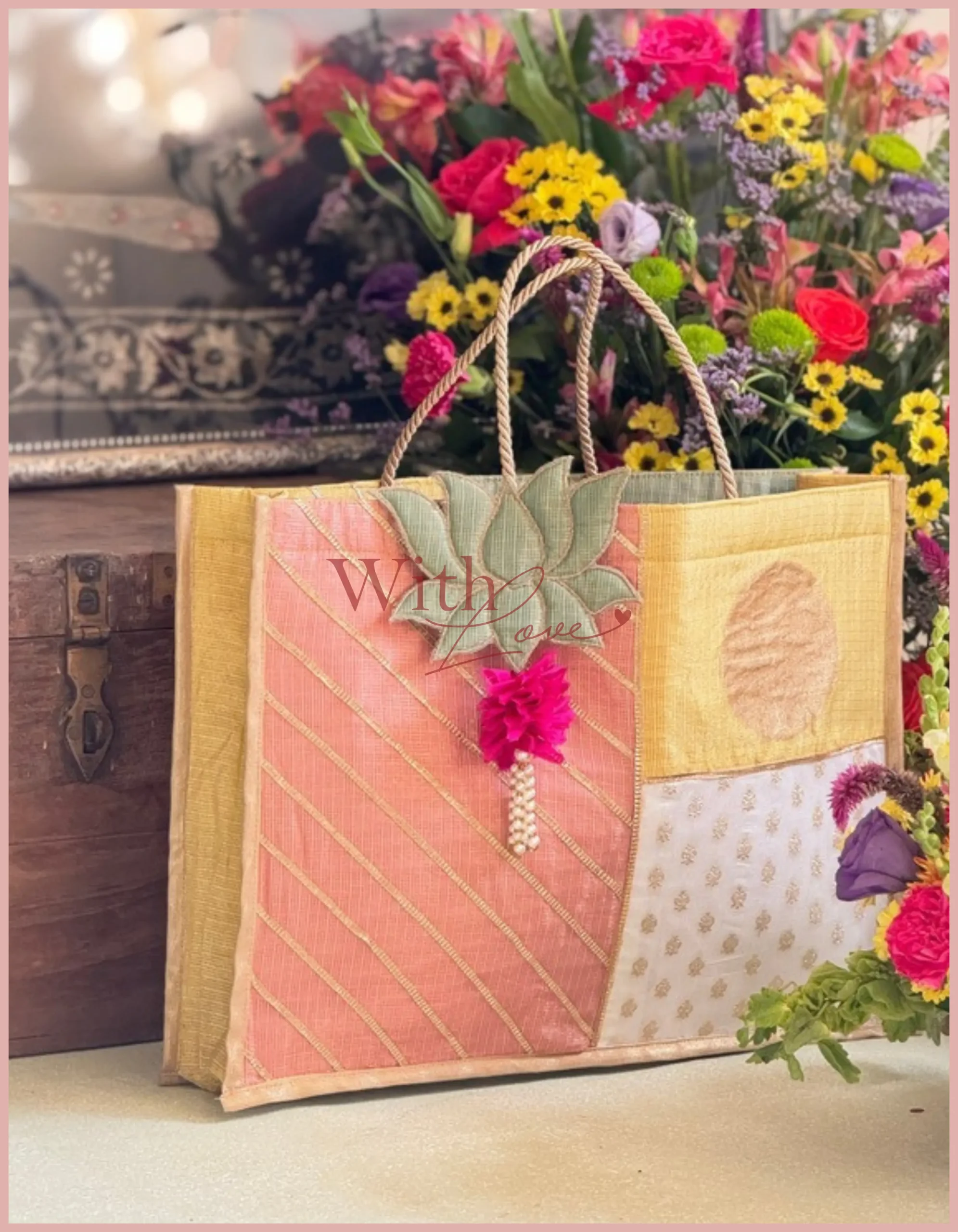 Colorful festive gift basket